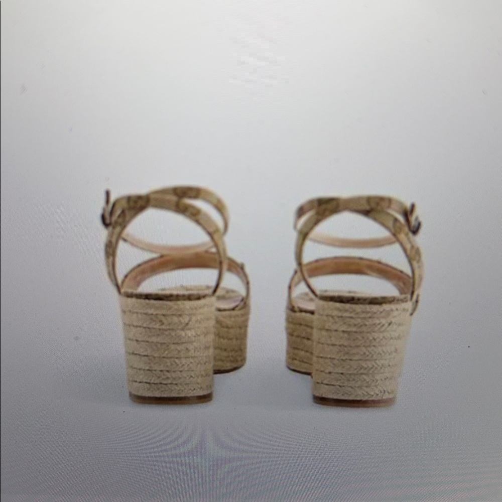 Gucci Beige Monogram Espadrille Platform Sandals - Picture 4 of 8